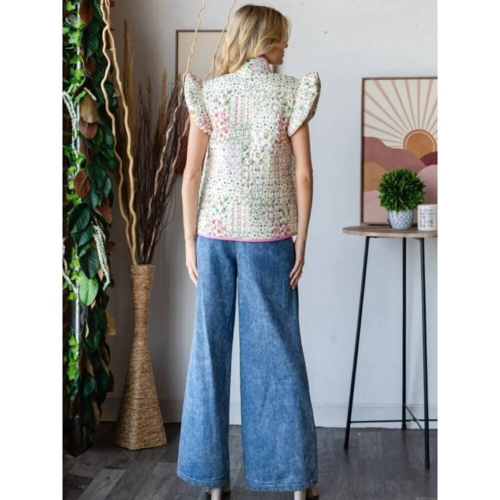 Ruffle Floral Quilted Vest - Picture 11 of 11